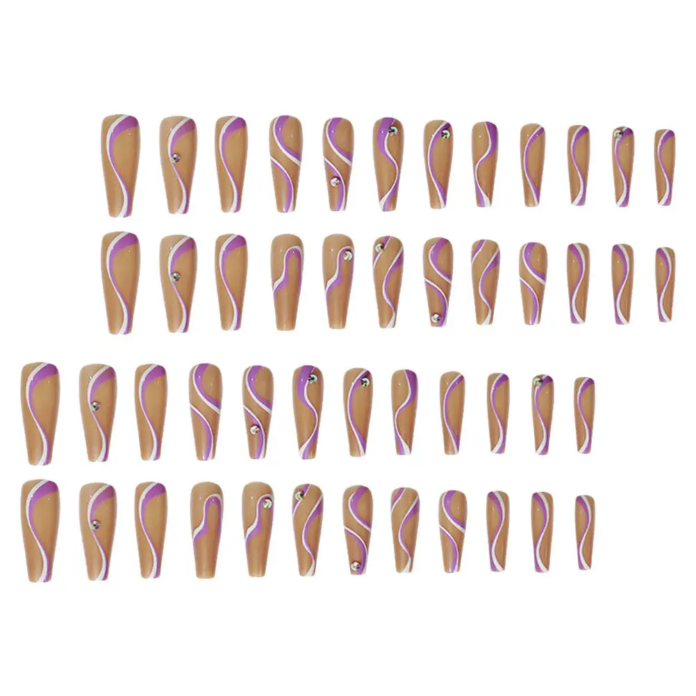 48Pcs Flat Trapezoidal False Nails Long Full Cover Fake Nail Tips Bright Color Elegant Design for Nail Art Salon DIY Home Use