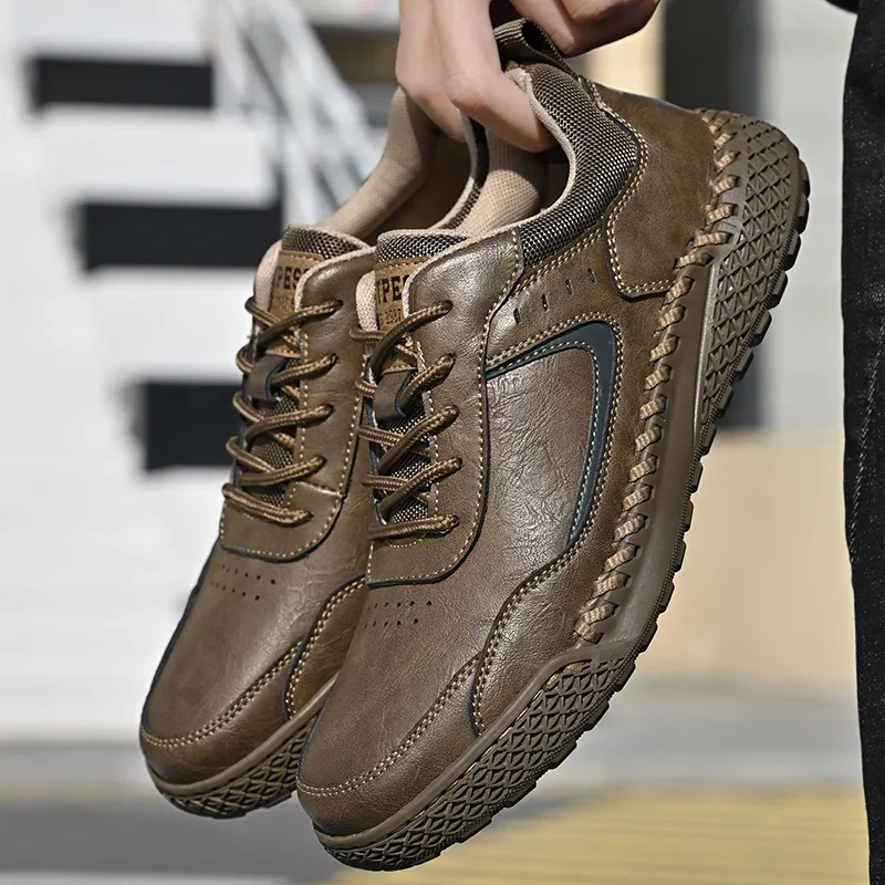 

Hot Selling Men's Genuine Leather Casual Shoes Europe America Thick Soled Outdoor Hiking Shoes Massage Soles Men's Sports Shoes