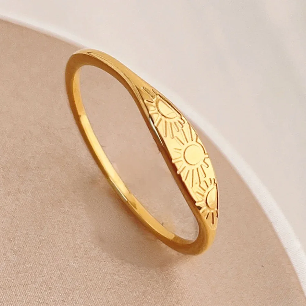 Trendy Stainless Steel Sunlight Stackable Ring for Women Gold Color Ring Fashion Simple Party Christmas Jewelry Gift