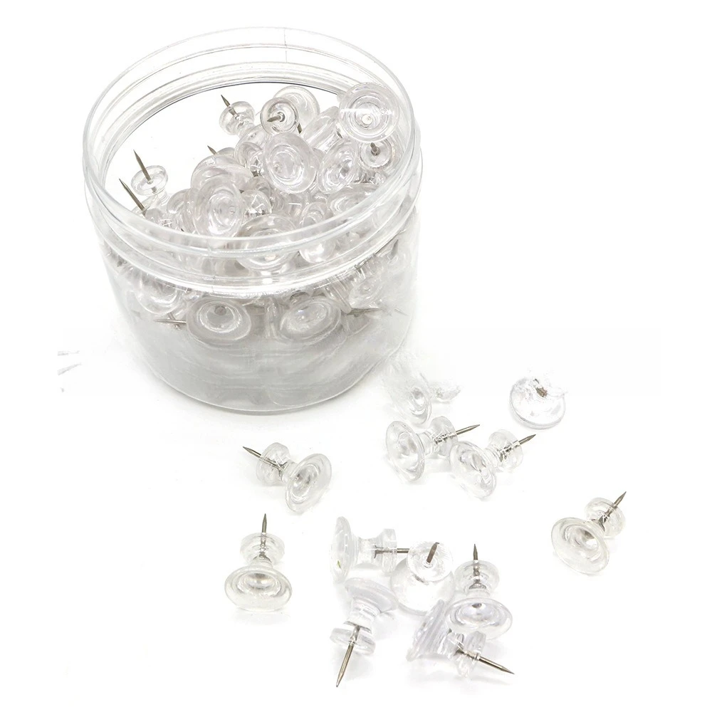 120 large I-nails in a cylinder Color transparent color Office cork nails Large I-nails Thumb push nails for Bulletin Board
