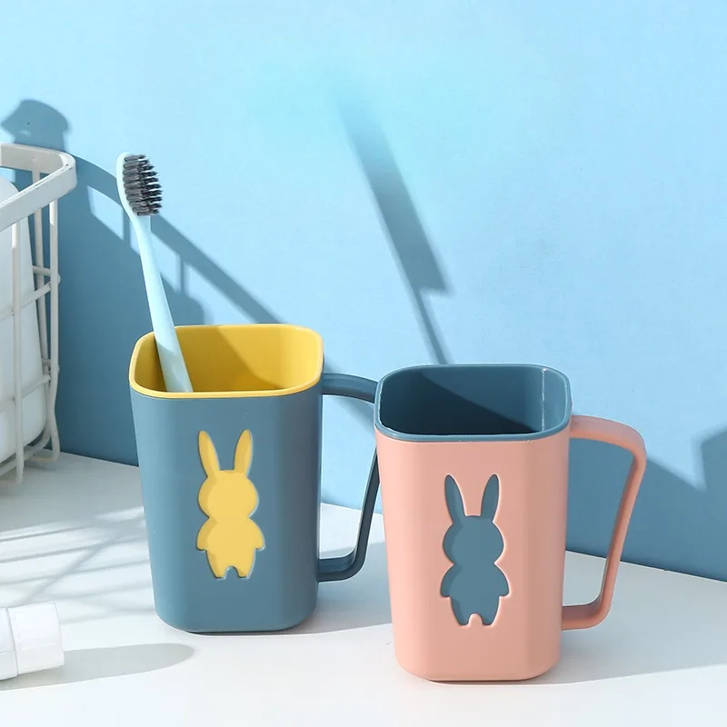 1pc Couple Cartoon Rabbit Toothbrush Cup, Bathroom Double-layer Dual Color Heart-shaped , Storage Mouthwash