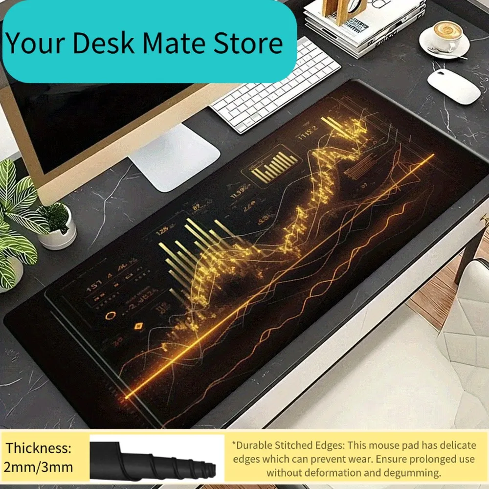 

Большой коврик для геймеров и офиса (1 шт.) – Нескользящая поверхность, большой коврик для мыши с золотыми графиками фондового рынка, свечными диаграммами и трендовыми линиями