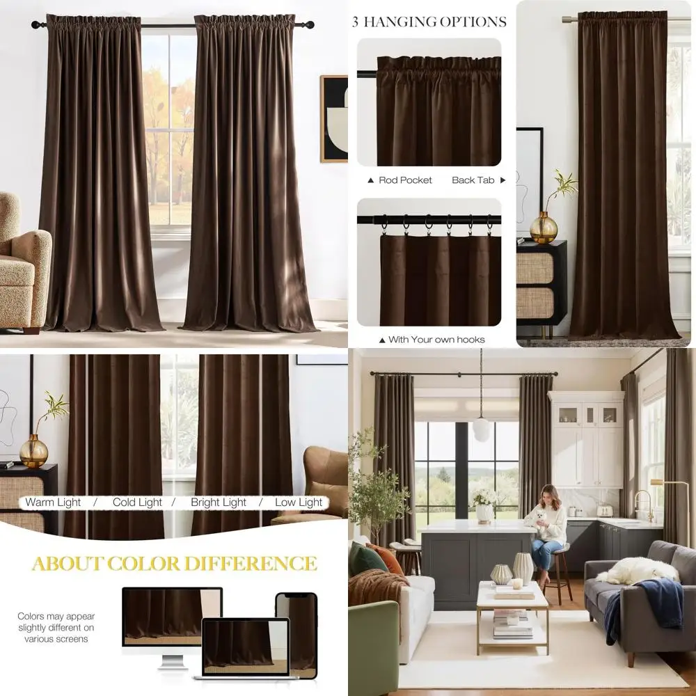 

96 Room Darkening Velvet Curtains, Thermal Insulated, Set of 2 Panels, 52x96 for Home Theater & Movie Rooms