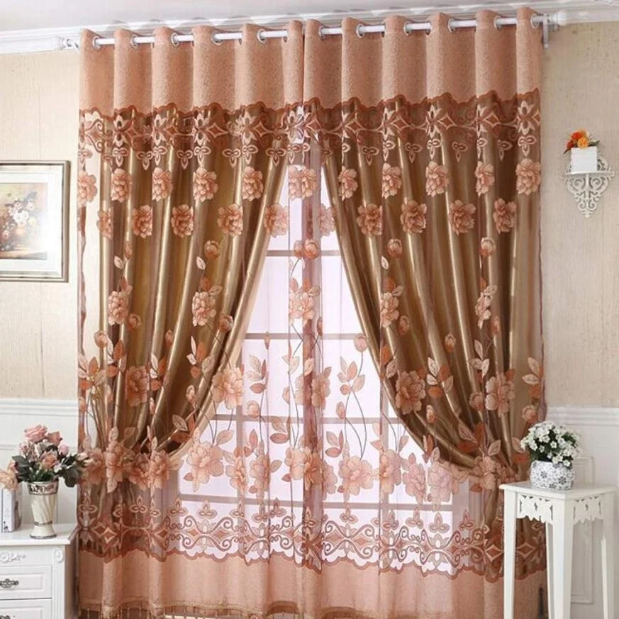 Cortinas de Jacquard, cortinas transparentes de peonía para ventana, tul burnout para ventana, sala de estar, cortina de gasa, Textiles para el hogar