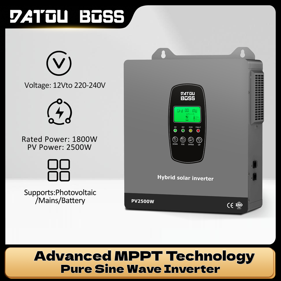  DATOUBOSS Solar Hybrid Inverter 1800W 12V Built in MPPT Charge Controller for Home Use RV Camping Off Grid Power Supply 