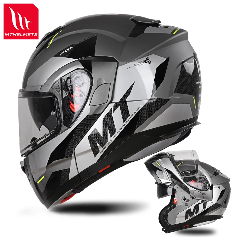 Casco de motocicleta MTHELMETS Original Capacete MT ATOM SV cascos modulares hombres mujeres lentes dobles casco abatible hacia arriba Cascos Para Moto