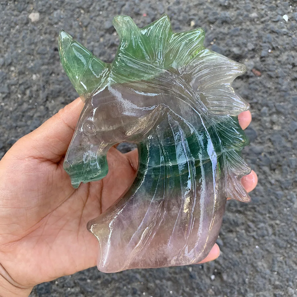 Custom Natural Fluorite Unicorn Figurine - 12cm Handcrafted Gemstone Mythical Horse Head Statue Collectible Home Decor