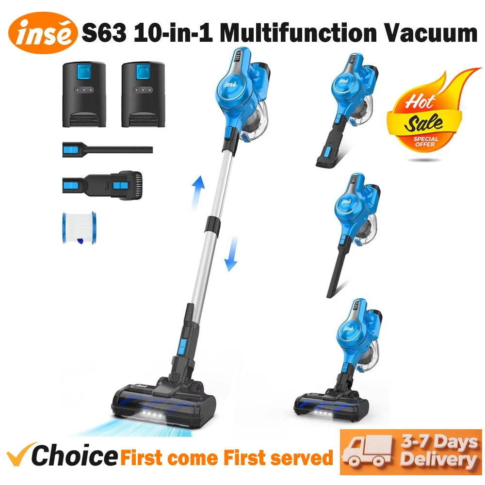 INSE S63 Cordless Vacuum Cleaner 30Kpa Powerful Suction Stick Vacuum 2 Batteries Up to 90min Runtime for Hardwood Floor Pet Hair