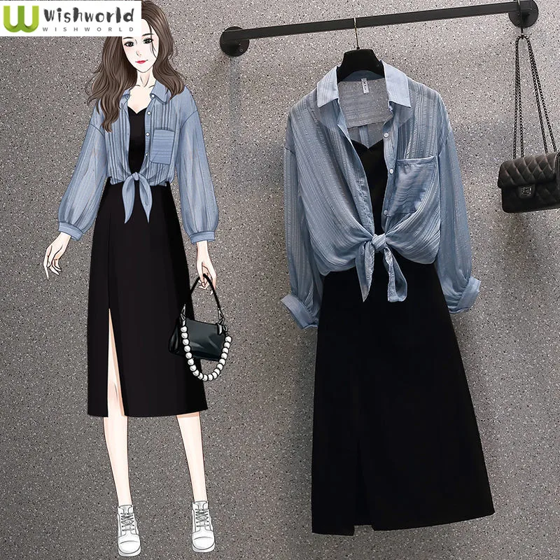 

Large Women's Wear 2023 Summer New Age Reduction Fashion Sunscreen Clothes Suspender Dress Two-piece Set Women's Suit