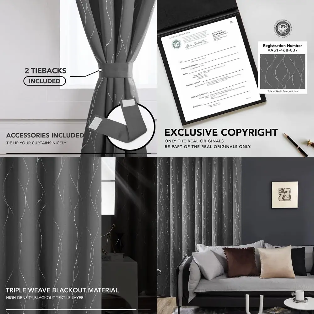 

Thermally Insulated, Soundproof 52x95 Light Gray Curtains, Grommet Style, Set of 2 for Bedroom & Living Room