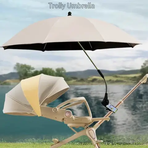 Outside Car Umbrella with Clamp Attachment for Strollers & Pet Chairs Manual Open Portable Travel Sunshade,1PC