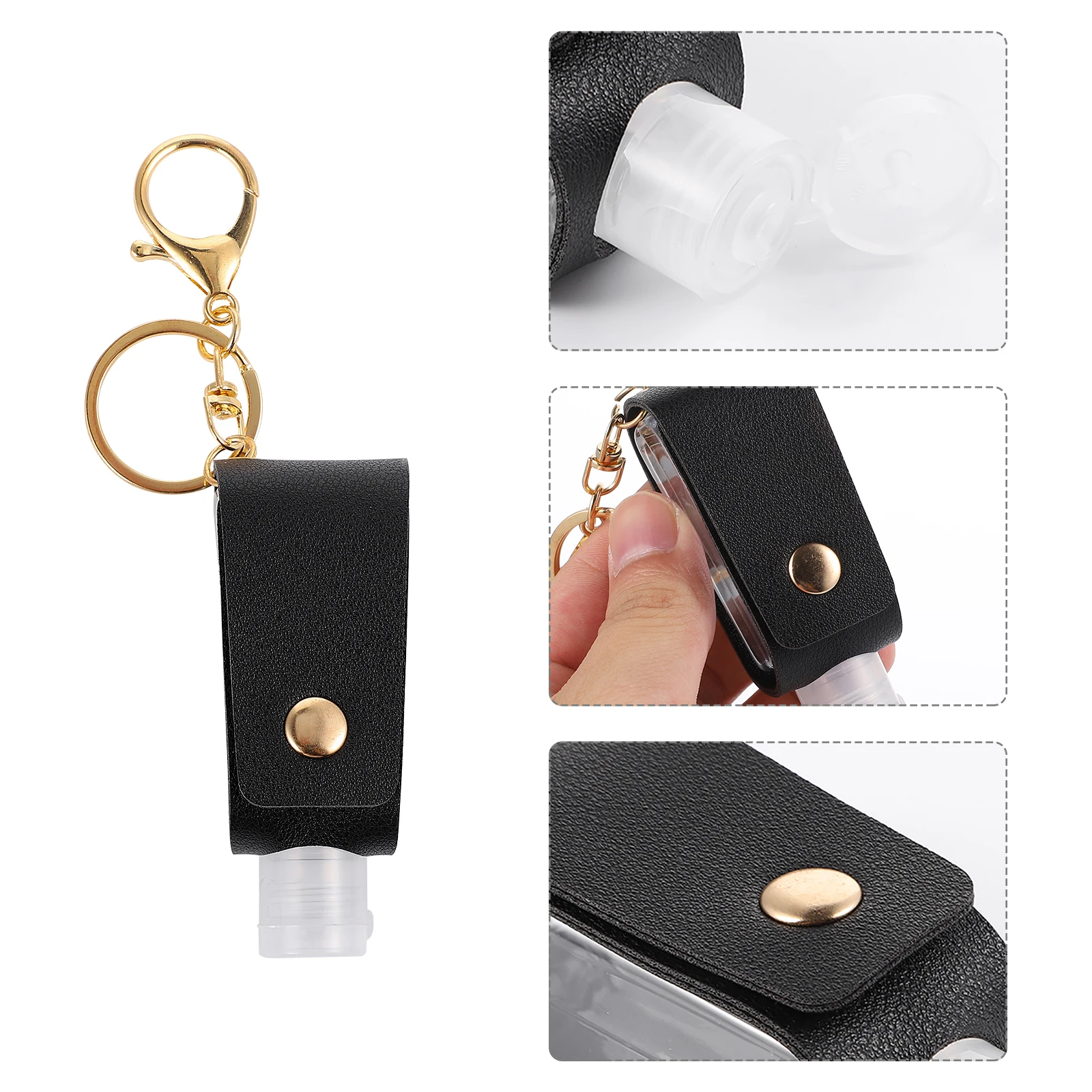 2pcs Hand Case Keychain PU Cover Plastic Empty Bottle Travel Refillable Lightweight Portable Outdoor Use