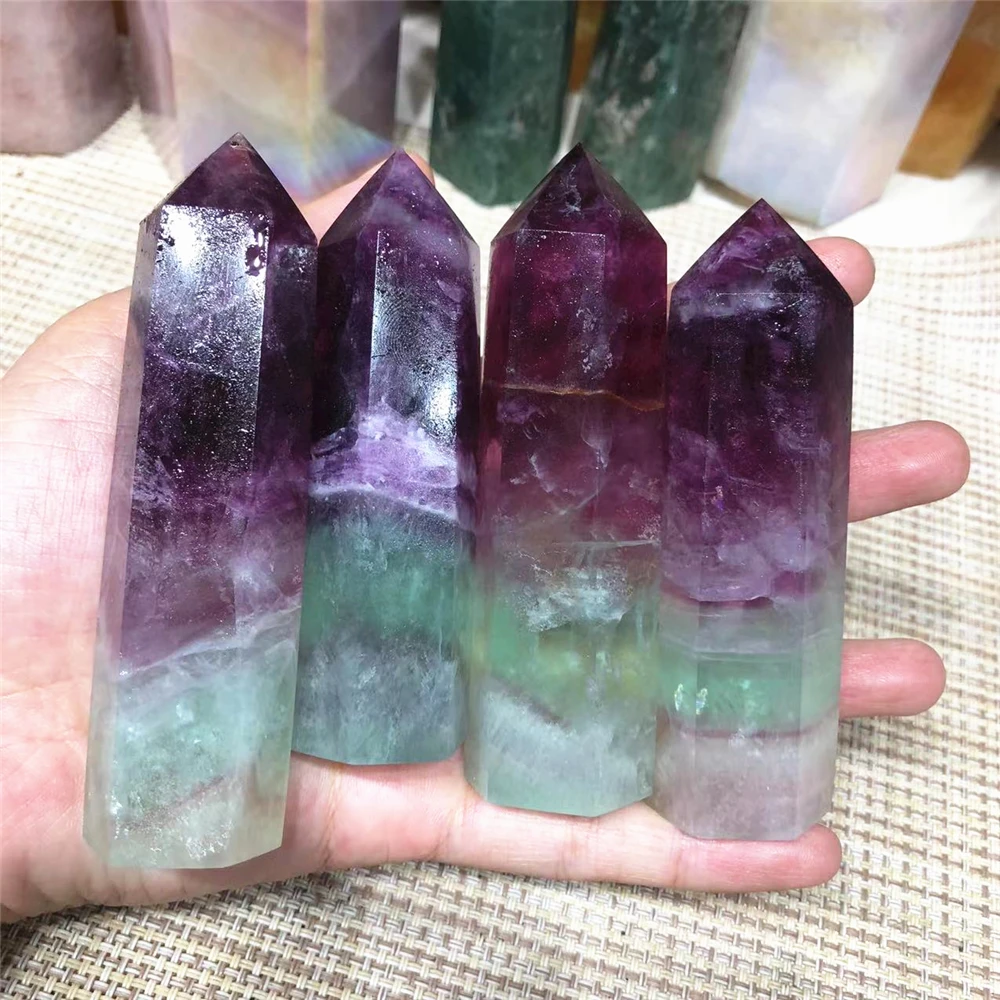 

Natural Watermelon Fluorite Tower Room Decor Healing Crystal Point Witchcraft Home Decoration Wand Ore Crafts Crafts Gift