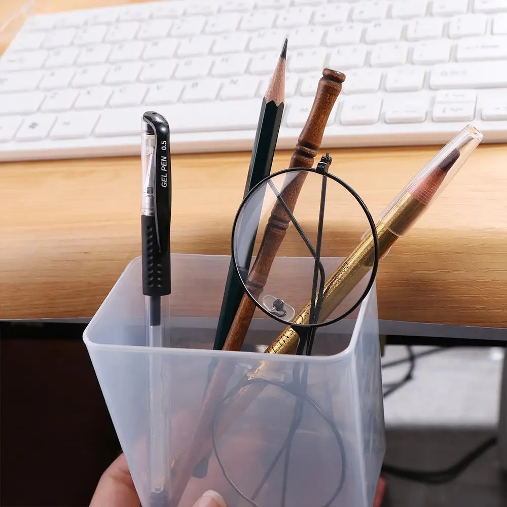 Transparent Wall Mount Pen Pencil Holder Large Capacity Pen Stand Pencil Storage Box Self-adhesive Multifunction