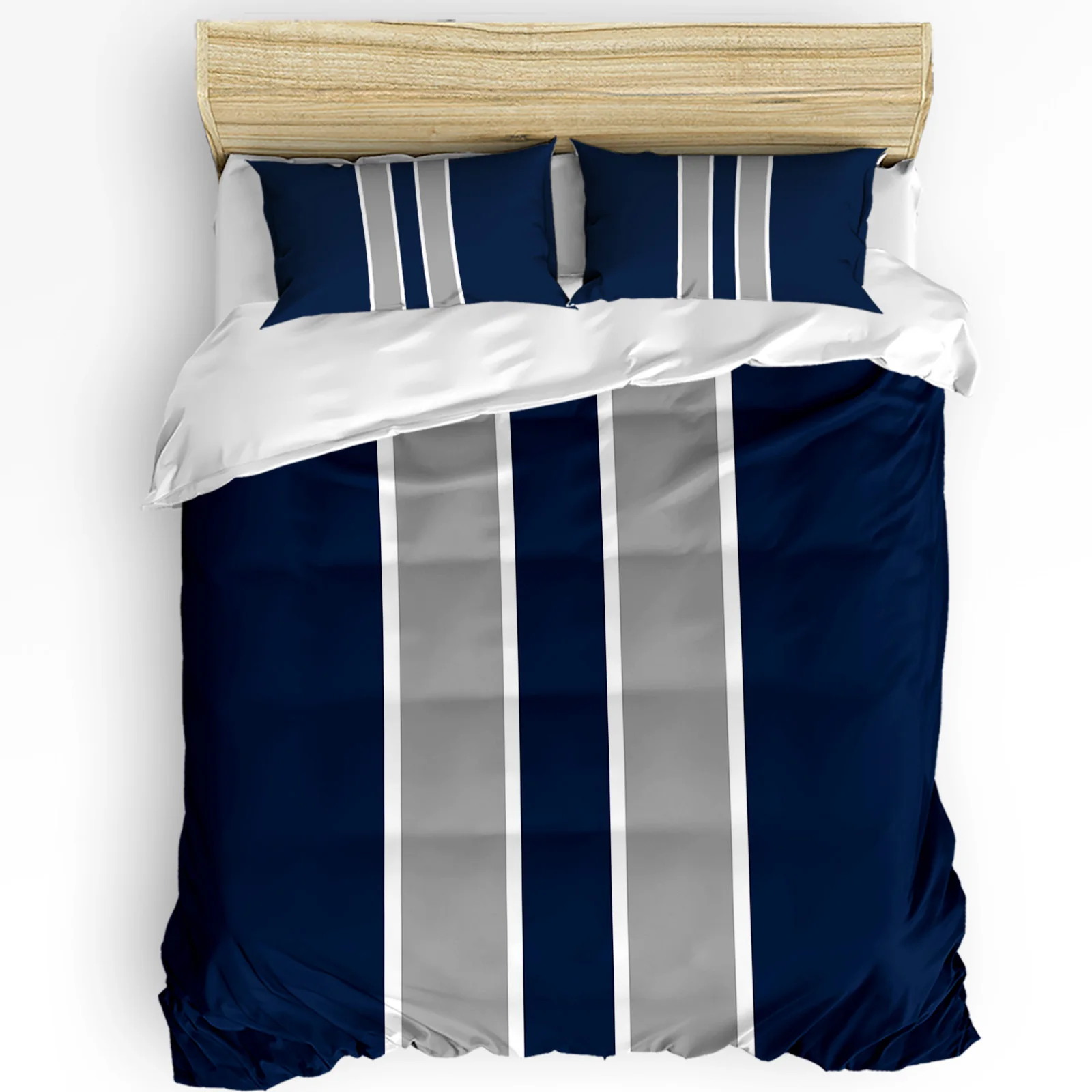 Geometric Blue Stripe 3pcs Duvet Cover Set Pillow Case Bedroom Single Double Bed Comforter Bedding Set Quilt Cover