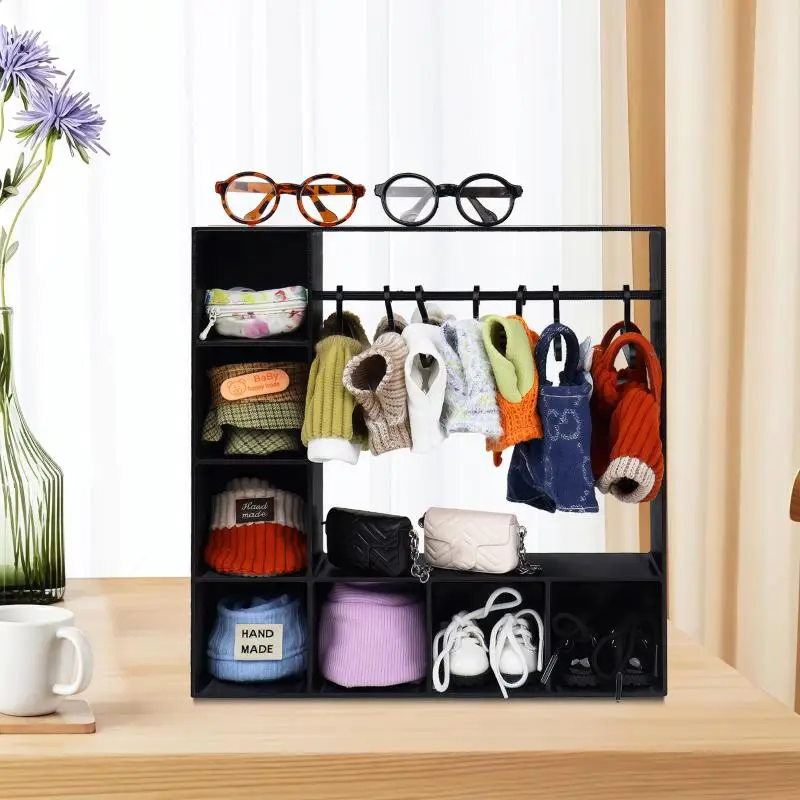 

Large Capacity Doll Clothes Closet Portable With 10 Hangers Clothes Storage For Figures Durable Cute Display Stand
