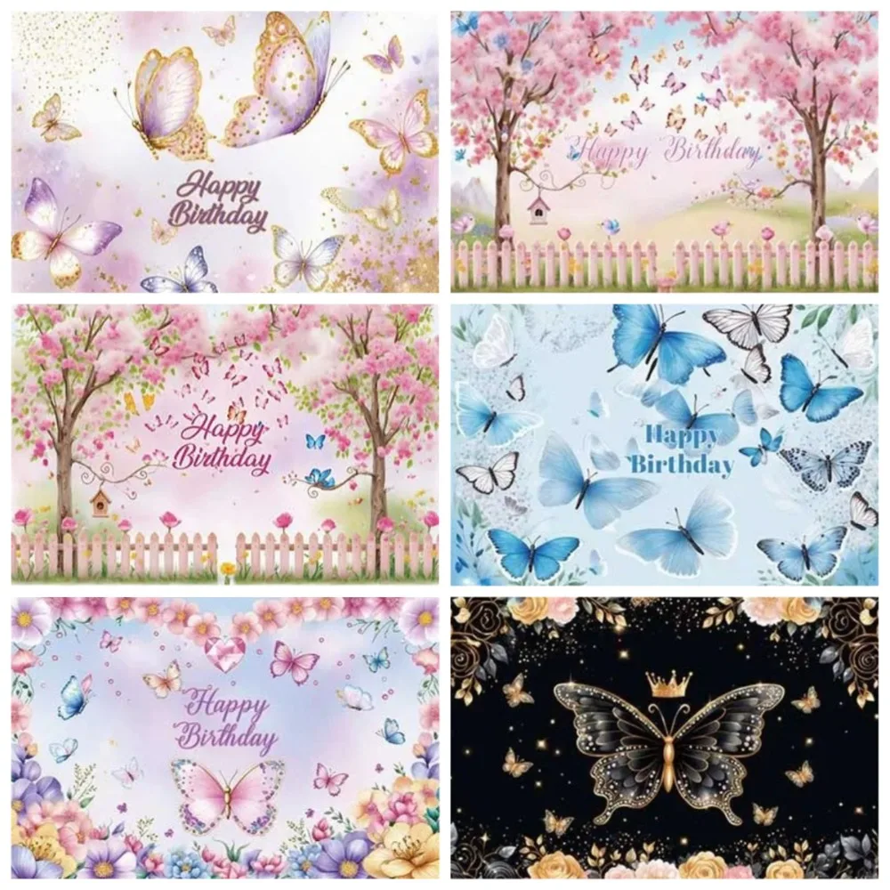 

Spring Wreath Butterfly Theme Birthday Photography Background, Children's Birthday Party, Home Decoration Photography Background