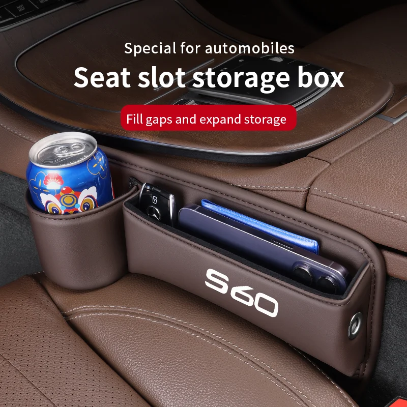 Car Storage And Finishing Leather Seat Gap Storage Box For Volvo S60 Auto Interior Chair Sewn Leather Storage Box Auto parts