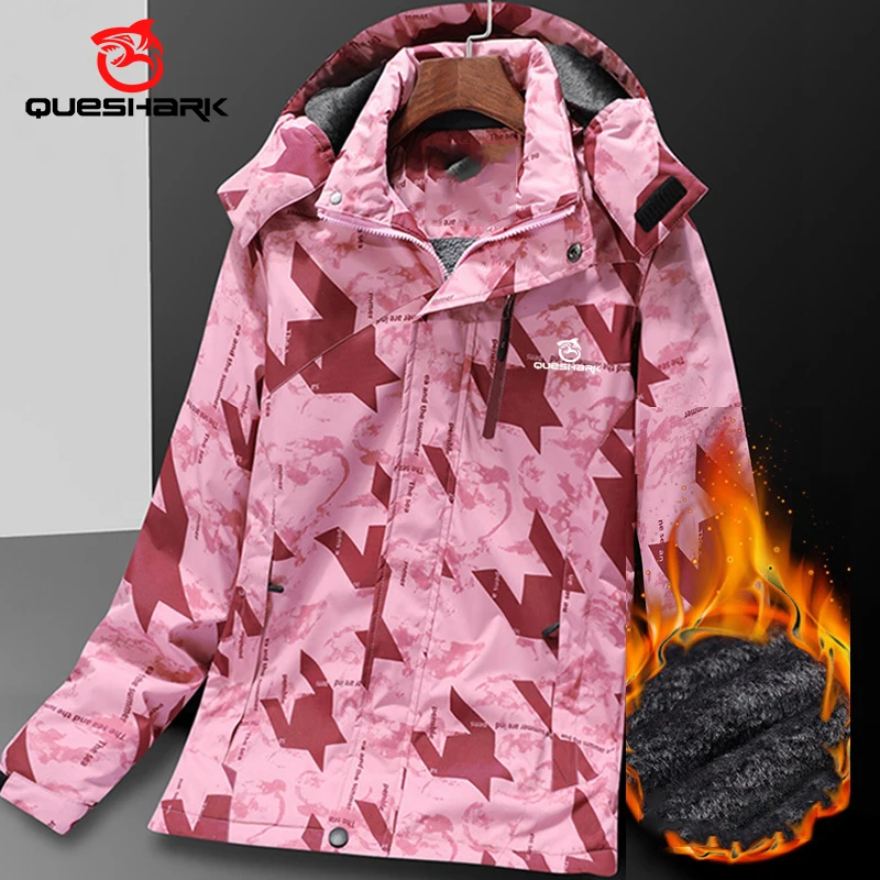 

QUESHARK Women Camouflage Fleece Thermal Waterproof Windproof Softshell Camping Hiking Jacket Autumn Winter Windbreaker Coat