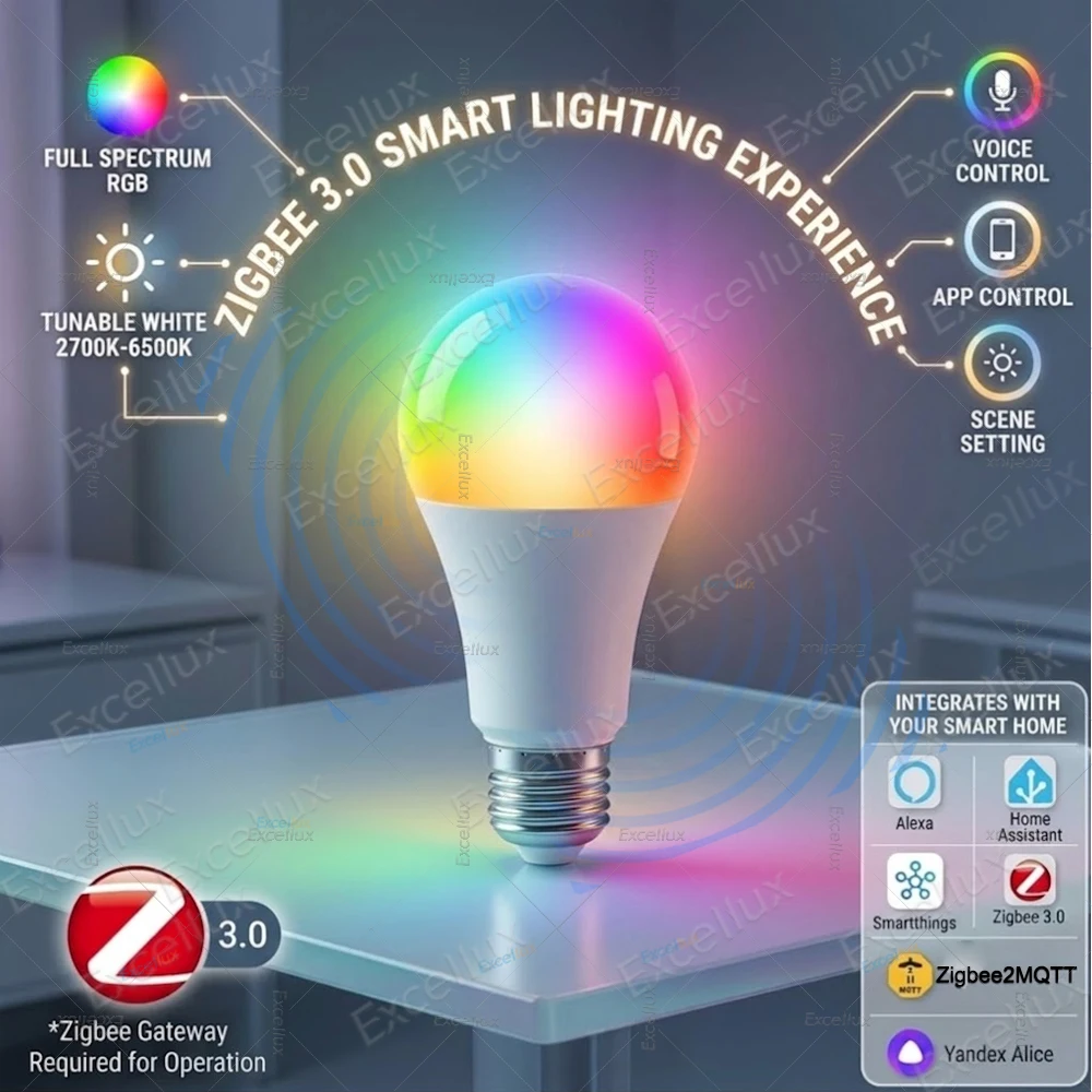 

Zigbee 3.0 Smart Bulb E27 RGB 2700-6500K LED Light Dimmable Lamp Compatible Home Assistant Z2MQTT Alexa Echo Yandex,Hub Required
