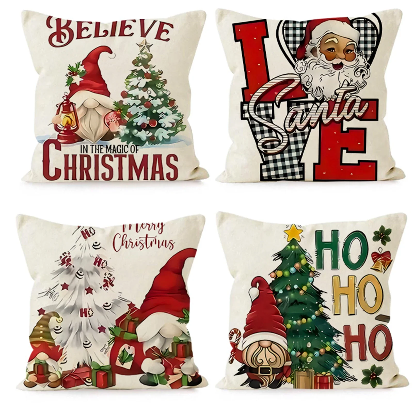 45*45cm Christmas Linen Pillow Covers 2025 New Years Dwarf/Santa Claus Pattern Cushion Cases for Home Xmas Decor Sofa Pillowcase