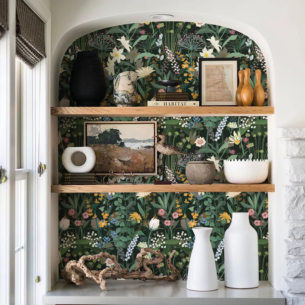 Spring Green Inflorescence Floral Wallpaper Blooming Flowers Peel And Stick Wall Mural Waterproof Self Adhesive Cabinet Sticker