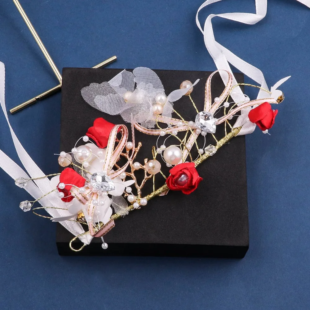 Wrist Corsage Flower Wristlet Corsage for Prom Wedding Bridesmaid Anniversary Party Homecoming Wedding Props Pearl and Crystal