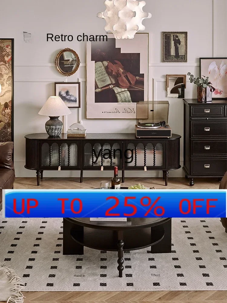 LMM Solid Wood Retro Domestic Small Apartment Coffee Table TV Cabinet Combination Living Room Small round Side Table