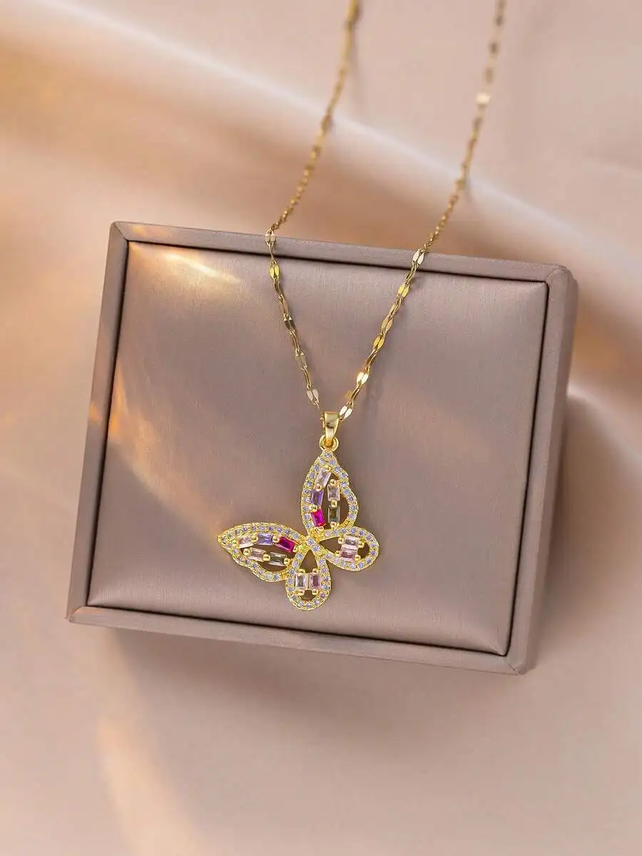 

Золотистое ожерелье с подвеской в виде бабочки из циркония для женщин, для повседневной носки