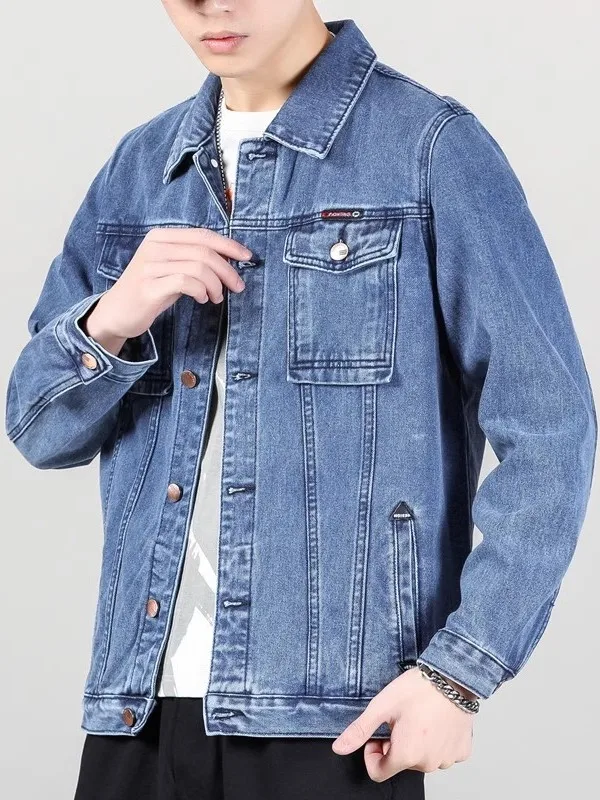 

Casual Loose Men's Denim Jaet Spring Autumn Trendy American Workwear Collar Jaet Sli Top Youth ular Outerwear
