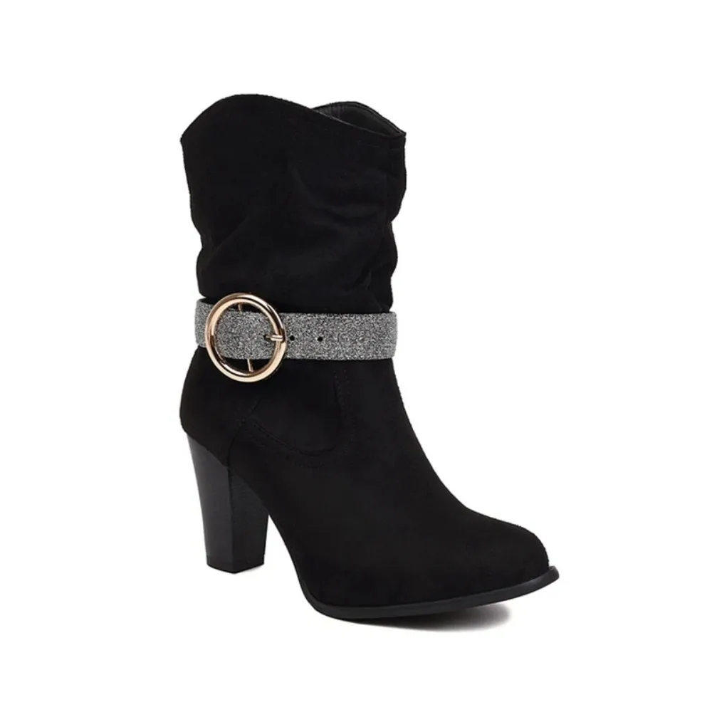 

Botas De Mujer Winter High Heel Round Toe European and American Style Two Wear Vintage Medium Women Short Boots Large size 183-6