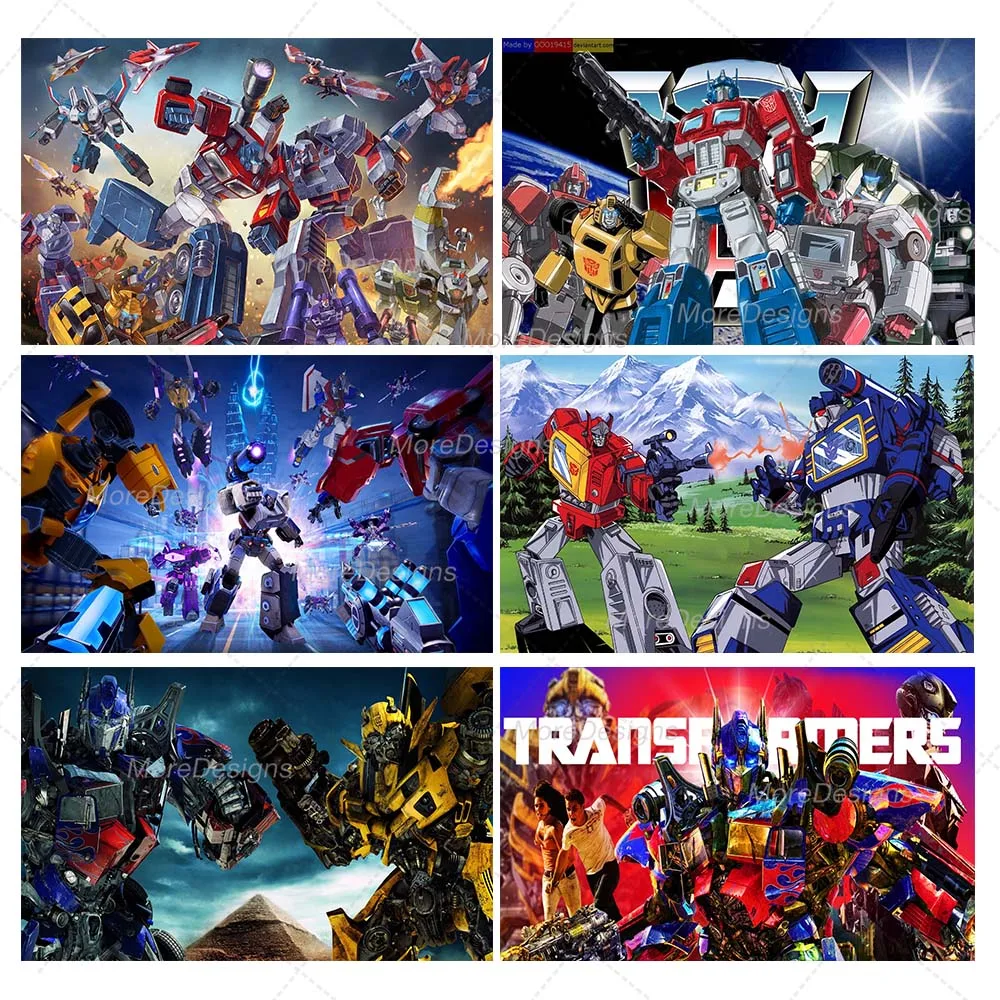 Transformatoren Cartoon Foto Achtergrond Jongens Verjaardagsfeestje Optimus Prime Autobots Vinyl Polyester Stof Achtergrond Banner