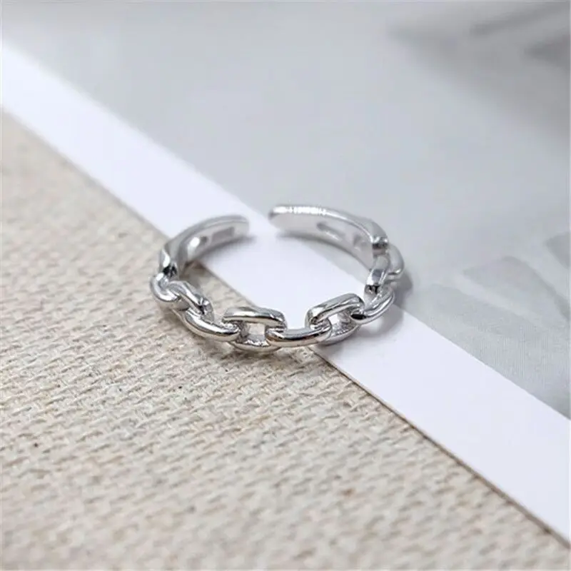 Women's 925 Sterling Silver Adjustable Chain Shaped Ring