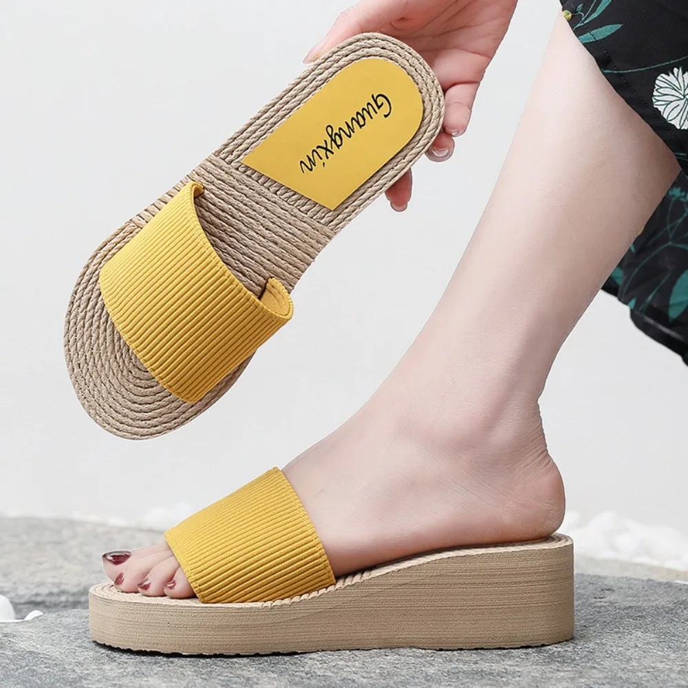 Women Slippers Summer New Solid Color Elastic Band Slippers Women Wearing Sloping Heels with Thick Soles Casual EVA Sandals