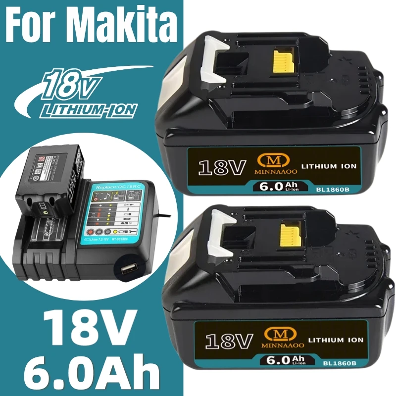 

NEW 100% Genuine For Makita 18V Battery 6Ah Li-ion BL1830B BL1850B Compatible with LXT400 Cordless Drills with
