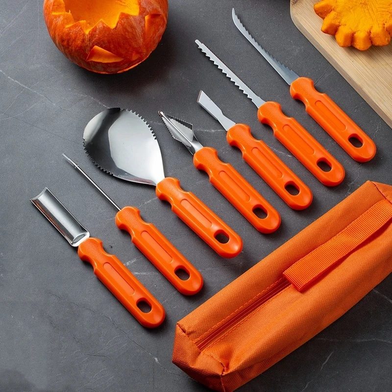 1set Pumpkin Carving Kit With Storage Bag, Stainless Steel Pumpkin Carving Tools Knife Set For Halloween Decoration DIY Pumpkin