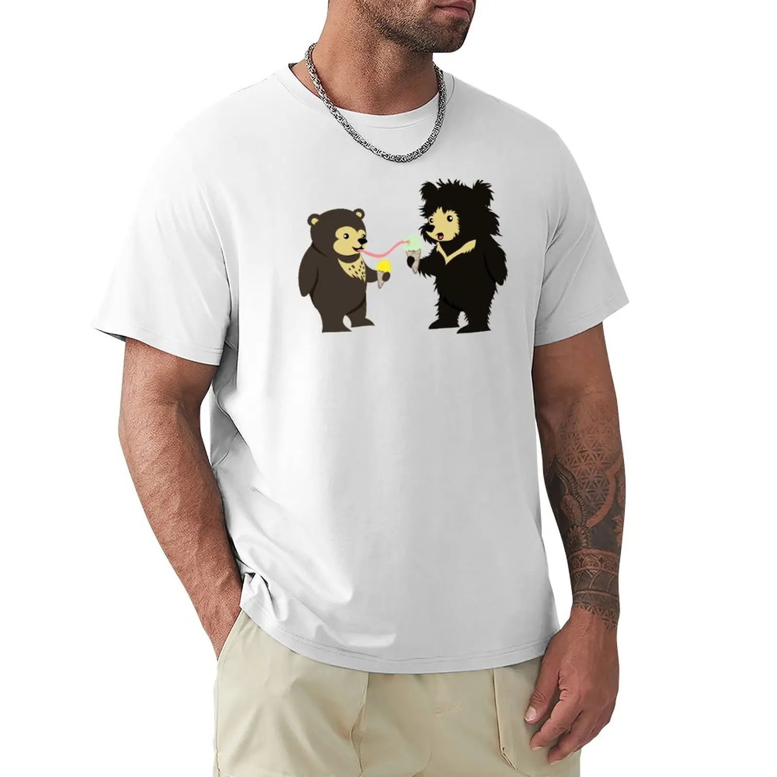 

Sun Bear & Sloth Bear Eating Ice Cream Cones T-Shirt oversized hippie clothes slim fit t shirts for men