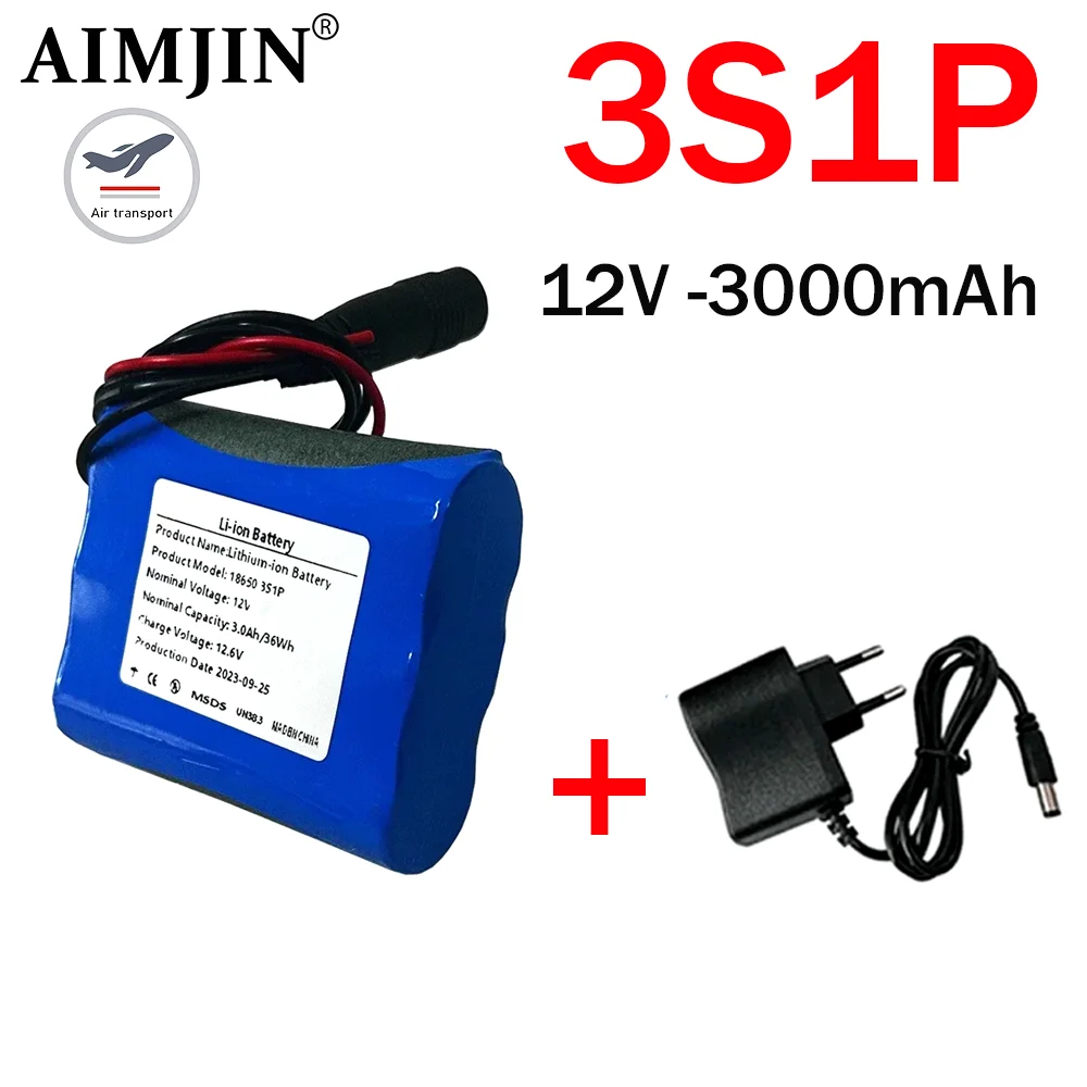 

18650 Lithium-ion Battery 3S1P 12V 3000mAh Battery Pack 12.6V Charging Battery+charger