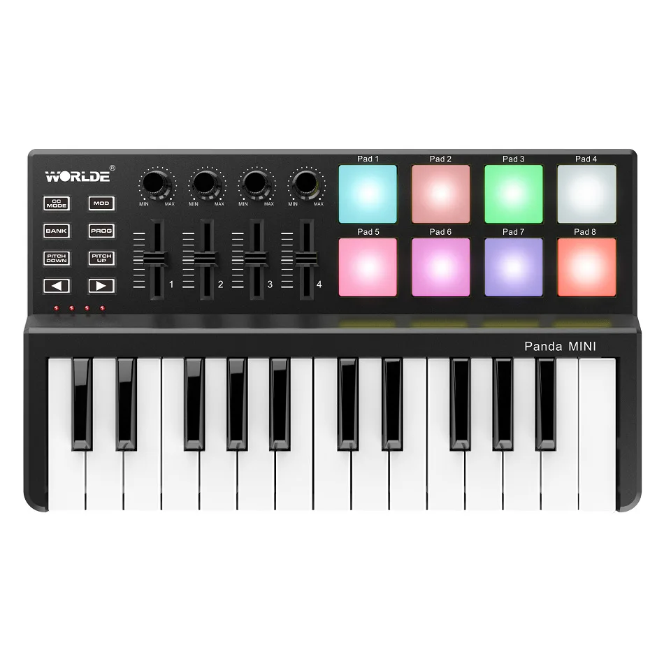 mini 25-Key MIDI Keyboard, Pad Controller for Music Production, Arrangement, Electronic Synthesizer, USB Portable