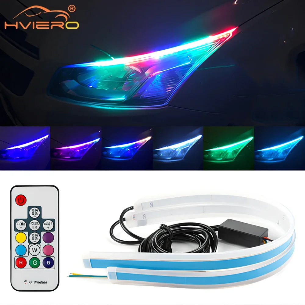 

2Pcs DRL Car Daytime Running Light LED 30/45/60mm Flexible Strip Auto Headlights Turn Signal Decorative Lamp RGB APP Control 12V