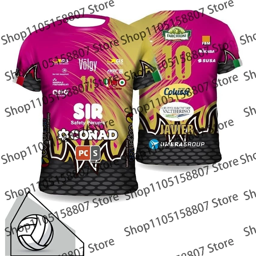 2026 الصيف رجل جديد وصول نمط Perugia الكرة الطائرة جيرسي رجل إمرأة تي شيرت رياضي الراحة تنفس ثلاثية الأبعاد المحملة موضة الملابس