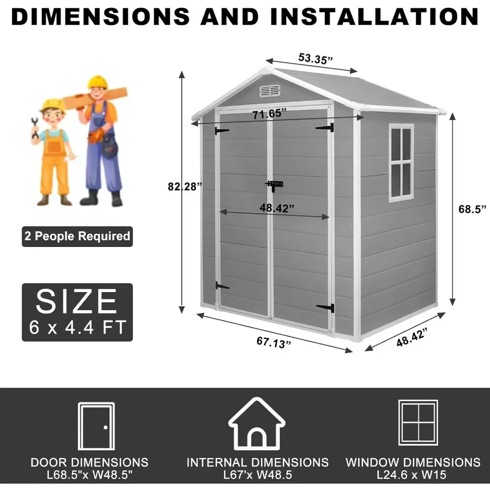 Resin 6x4 FT Outdoor Storage Shed with Floor Included,Small Plastic Shed with Window,Wood-Like Appearance,Water and UV Proof