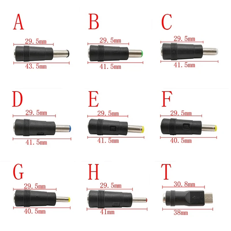 2/5Pcs DC 5.5x2.1mm Female Jack to 6.0x4.4 5.5x2.5 5.5x2.1 5.5x1.7 /4.8x1.7 4.0x1.7 3.5x1.35mm Male Plug Laptop Power Adapter