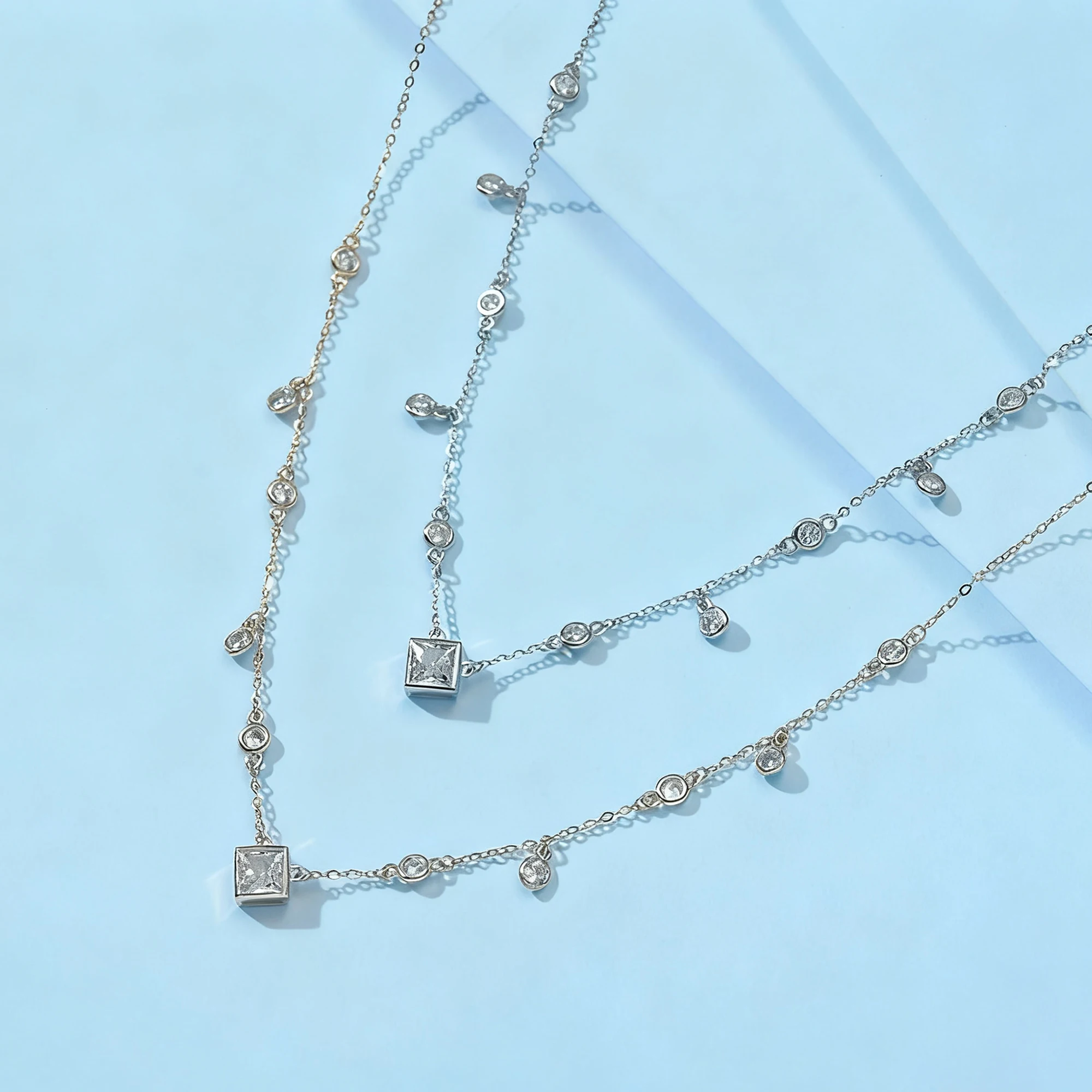 

EFFIE QUEEN S925 Серебряный кулон и колье-колье, одинарный и двухслойный стильный крест, луна и капля воды, цирконий и жемчуг BQN01