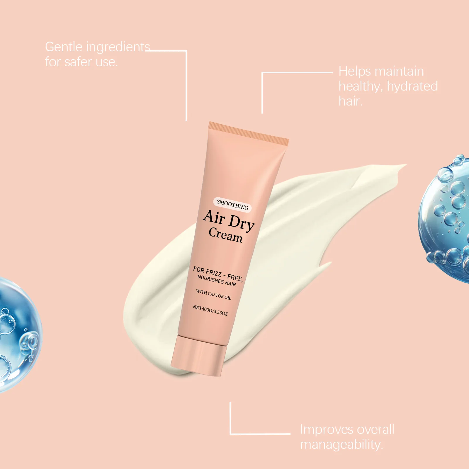 Air Dry Smoothing Hair Cream Anti Frizz Styling Leave in Conditioner Hydrate Nourish Frizzy Hair Control Flyaways Hair Care