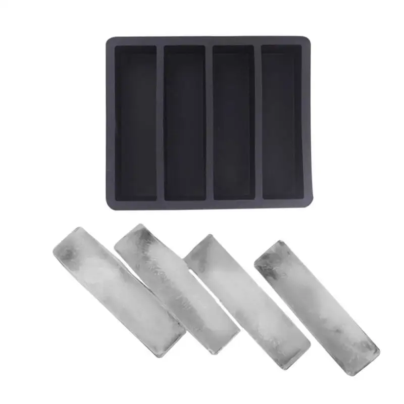 Long Strip Silicone 4 Grid Giant Silicone Ice Cubes Square Tray Mold Non-toxic Durable Wine Manufacturers