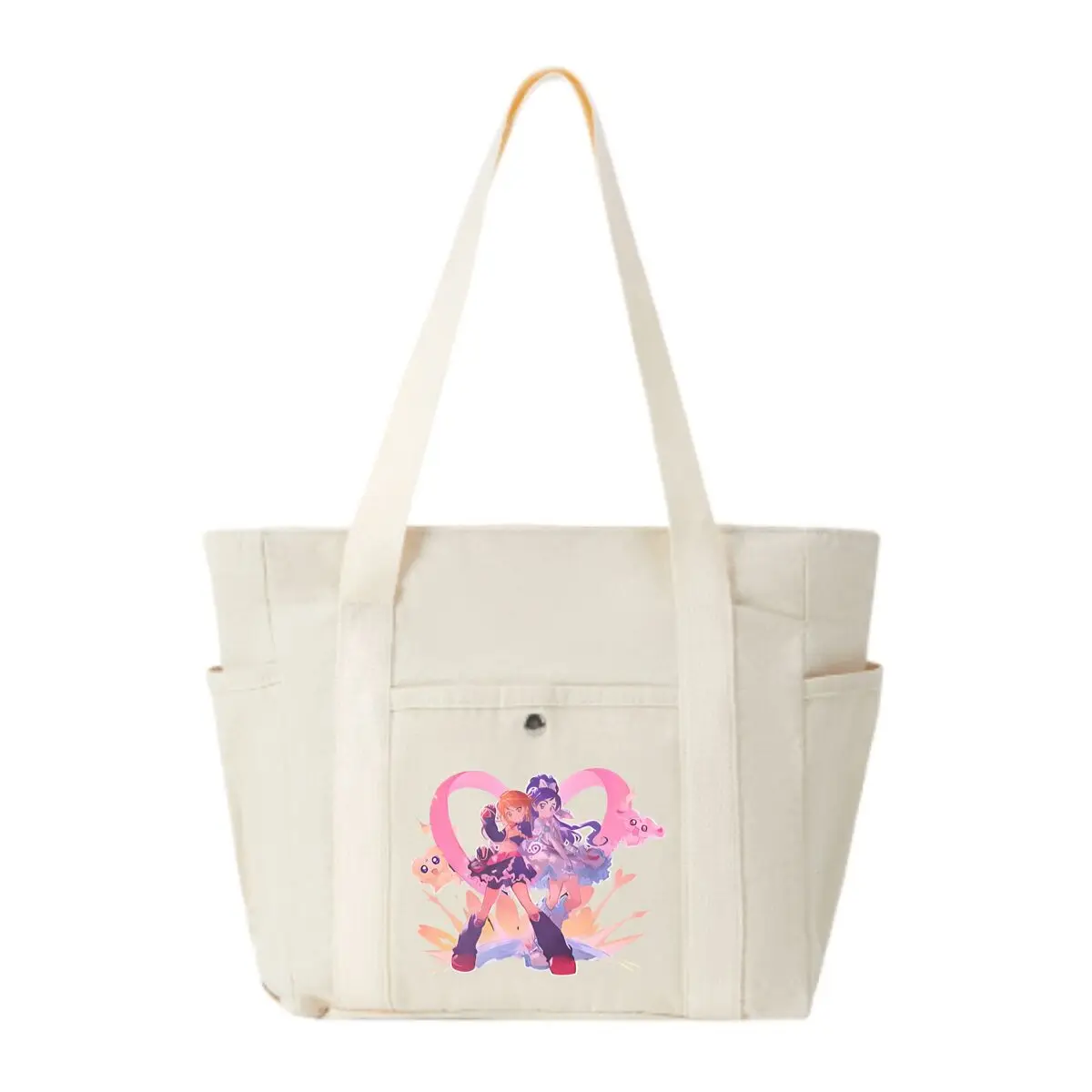 Magical Girl Duo Illustration Large Capacity Canvas Tote Bags Work Commuting Carrying Bag College Style Student