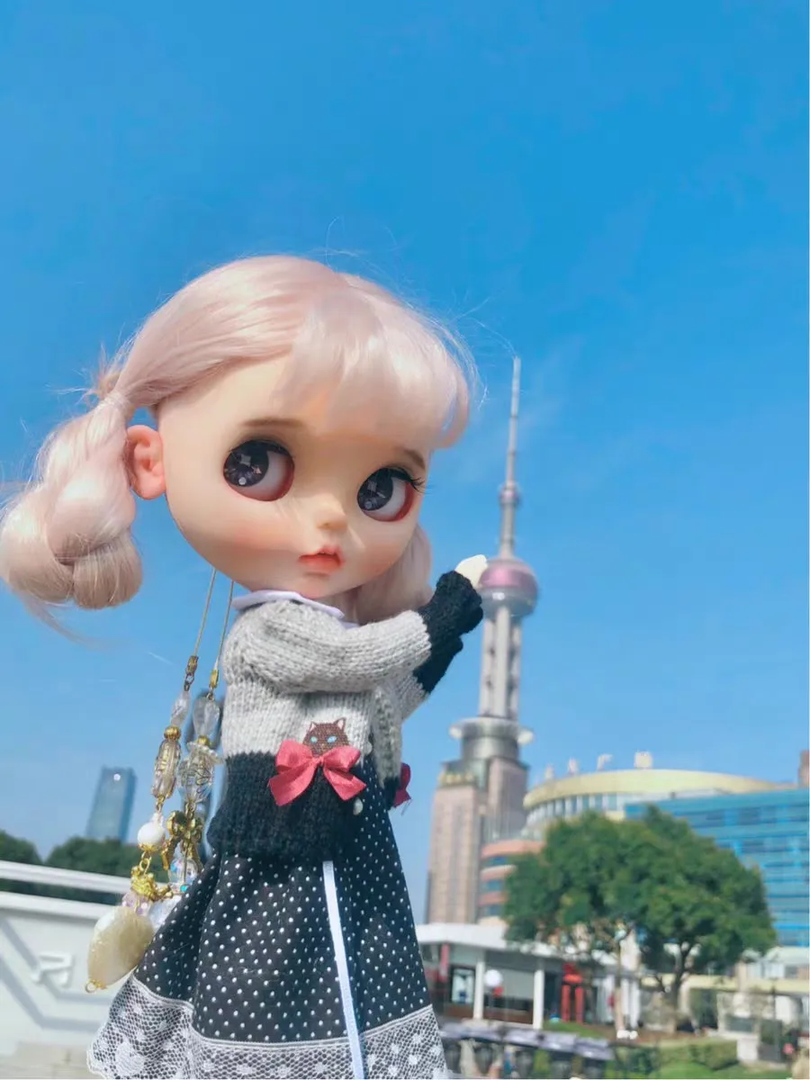 

Dula Doll Clothes Dress clothes Cute rabbit bow hand-crocheted Cute sweater Blythe Qbaby ob24 ob22 ob11 doll