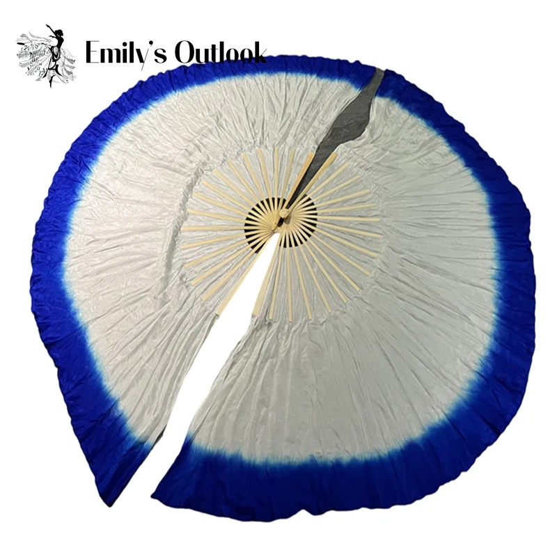 

86cm Flutter Silk Veil 2pcs Belly Dance Fan Big Size Strong Natural Bamboo Rib Double Sided Color Gradient Flowy Fan Hand Dye