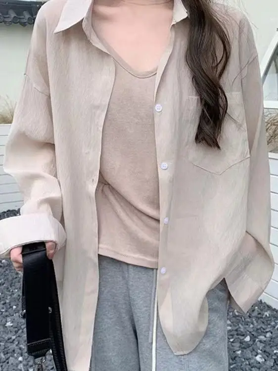 

Summer 2026 Loose Long Sleeve Pure Color Casual Sweater Korean Style Commute Wind Open Cardigan Top Women's Fashion Shirt